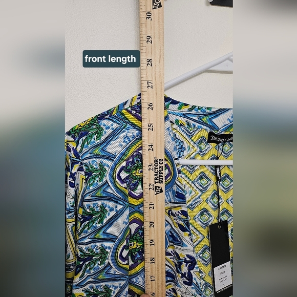 Tolani Collection Kimono Topper Blue Yellow Boho Ruffle Bell Sleeve Size Small - Picture 10 of 13